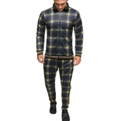 Best OUKU men's activewear sets - winter long sleeve classic plaid tracksuit - full-zip sweatshirt jacket with pants for mens - stylish sportswear for men gym - xmas gifts for men