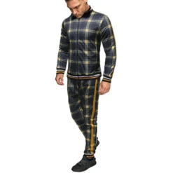 Best OUKU men's activewear sets - winter long sleeve classic plaid tracksuit - full-zip sweatshirt jacket with pants for mens - stylish sportswear for men gym - xmas gifts for men