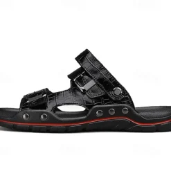 Clearance OUKU Men's Adjustable Buckle Strap Sandals – Stylish Crocodile-Pattern Design, Cushioned Sole, Durable Outdoor Summer Footwear for Casual and Travel Use