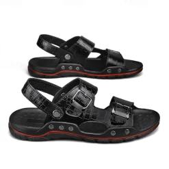 Clearance OUKU Men's Adjustable Buckle Strap Sandals – Stylish Crocodile-Pattern Design, Cushioned Sole, Durable Outdoor Summer Footwear for Casual and Travel Use
