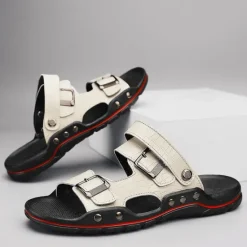 Clearance OUKU Men's Adjustable Buckle Strap Sandals – Stylish Crocodile-Pattern Design, Cushioned Sole, Durable Outdoor Summer Footwear for Casual and Travel Use