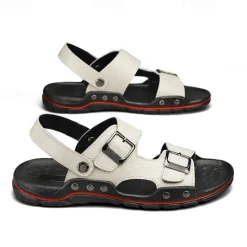 Clearance OUKU Men's Adjustable Buckle Strap Sandals – Stylish Crocodile-Pattern Design, Cushioned Sole, Durable Outdoor Summer Footwear for Casual and Travel Use