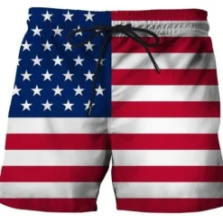 Outlet OUKU Men's American Flag Swimming Trunks Board Shorts Swim Shorts Mid Waist Hawaiian Casual Holiday Beach Drawstring with Mesh lining Elastic Waist Designer Clothing Apparel