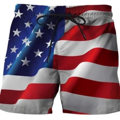 Outlet OUKU Men's American Flag Swimming Trunks Board Shorts Swim Shorts Mid Waist Hawaiian Casual Holiday Beach Drawstring with Mesh lining Elastic Waist Designer Clothing Apparel