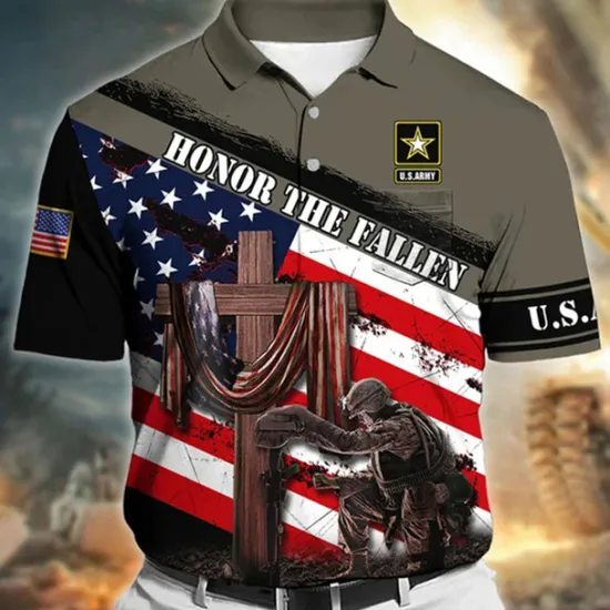 Outlet OUKU Men's American Flag Veterans Polo Shirts Golf Shirt Short Sleeve Polo Shirts Collared Shirts Casual Streetwear Vacation Wear Party Outfits Buttons 3D Print Wine Red Navy Blue