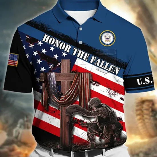 Outlet OUKU Men's American Flag Veterans Polo Shirts Golf Shirt Short Sleeve Polo Shirts Collared Shirts Casual Streetwear Vacation Wear Party Outfits Buttons 3D Print Wine Red Navy Blue