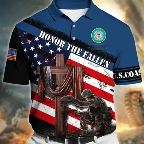 Outlet OUKU Men's American Flag Veterans Polo Shirts Golf Shirt Short Sleeve Polo Shirts Collared Shirts Casual Streetwear Vacation Wear Party Outfits Buttons 3D Print Wine Red Navy Blue