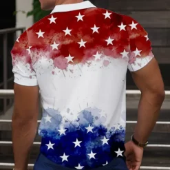 OUKU Men's American Flag Veterans Polo Shirts Golf Shirt Short Sleeve Polo Shirts Collared Shirts Streetwear Vacation Wear Party Outfits Buttons 3D Print Spring & Summer White