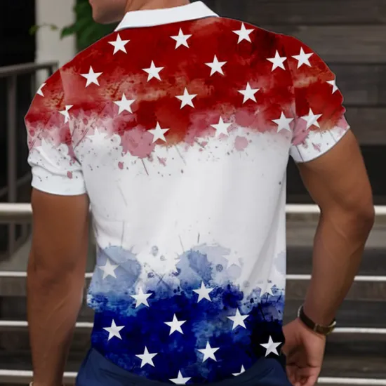 OUKU Men's American Flag Veterans Polo Shirts Golf Shirt Short Sleeve Polo Shirts Collared Shirts Streetwear Vacation Wear Party Outfits Buttons 3D Print Spring & Summer White