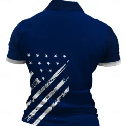 Best OUKU Men's American Flag Veterans Zip Polo Shirts Golf Shirt Short Sleeve Polo Shirts Collared Shirts Streetwear Vacation Wear Party Outfits 3D Print Quarter Zip Polo Spring & Summer White Blue