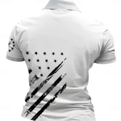 Best OUKU Men's American Flag Veterans Zip Polo Shirts Golf Shirt Short Sleeve Polo Shirts Collared Shirts Streetwear Vacation Wear Party Outfits 3D Print Quarter Zip Polo Spring & Summer White Blue