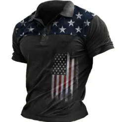 Outlet OUKU Men's American Flag Veterans Polo Shirts Golf Shirt Short Sleeve Polo Shirts Collared Shirts Casual Streetwear Vacation Wear Party Outfits Buttons 3D Print Black Blue Purple