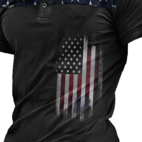 Outlet OUKU Men's American Flag Veterans Polo Shirts Golf Shirt Short Sleeve Polo Shirts Collared Shirts Casual Streetwear Vacation Wear Party Outfits Buttons 3D Print Black Blue Purple