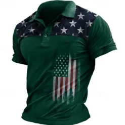 Outlet OUKU Men's American Flag Veterans Polo Shirts Golf Shirt Short Sleeve Polo Shirts Collared Shirts Casual Streetwear Vacation Wear Party Outfits Buttons 3D Print Black Blue Purple