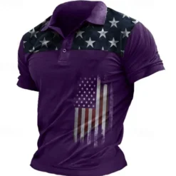 Outlet OUKU Men's American Flag Veterans Polo Shirts Golf Shirt Short Sleeve Polo Shirts Collared Shirts Casual Streetwear Vacation Wear Party Outfits Buttons 3D Print Black Blue Purple