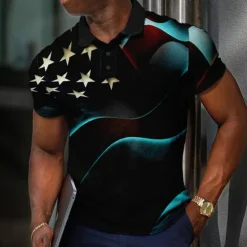 Online OUKU Men's American Flag Veterans Waffle Polo Shirts Golf Shirt Short Sleeve Polo Shirts Collared Shirts Casual Streetwear Vacation Wear Party Outfits Buttons 3D Print White Red Blue
