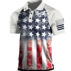 OUKU Men's American Flag Veterans Patriotic Polo Shirts Golf Shirt Short Sleeve Shirt Turndown Street Daily 3D Print 3D Button-Down Clothing Apparel Fashion Casual Comfortable White