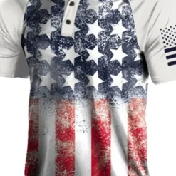 OUKU Men's American Flag Veterans Patriotic Polo Shirts Golf Shirt Short Sleeve Shirt Turndown Street Daily 3D Print 3D Button-Down Clothing Apparel Fashion Casual Comfortable White