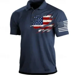 Hot OUKU Men's American Flag Veterans Polo Shirts Golf Shirt Short Sleeve Polo Shirts Collared Shirts Casual Streetwear Vacation Wear Party Outfits Buttons 3D Print Black Red Navy Blue