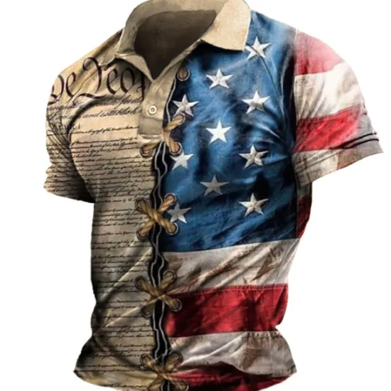 New OUKU Men's American Flag Veterans Polo Shirts Golf Shirt Short Sleeve Polo Shirts Collared Shirts Casual Streetwear Vacation Wear Party Outfits Buttons 3D Print Light Green Blue Purple