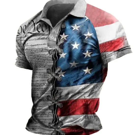 New OUKU Men's American Flag Veterans Polo Shirts Golf Shirt Short Sleeve Polo Shirts Collared Shirts Casual Streetwear Vacation Wear Party Outfits Buttons 3D Print Light Green Blue Purple