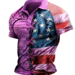 New OUKU Men's American Flag Veterans Polo Shirts Golf Shirt Short Sleeve Polo Shirts Collared Shirts Casual Streetwear Vacation Wear Party Outfits Buttons 3D Print Light Green Blue Purple
