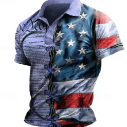 New OUKU Men's American Flag Veterans Polo Shirts Golf Shirt Short Sleeve Polo Shirts Collared Shirts Casual Streetwear Vacation Wear Party Outfits Buttons 3D Print Light Green Blue Purple