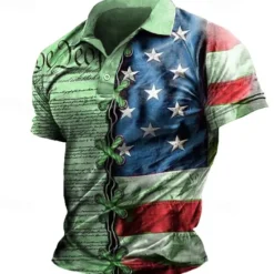 New OUKU Men's American Flag Veterans Polo Shirts Golf Shirt Short Sleeve Polo Shirts Collared Shirts Casual Streetwear Vacation Wear Party Outfits Buttons 3D Print Light Green Blue Purple