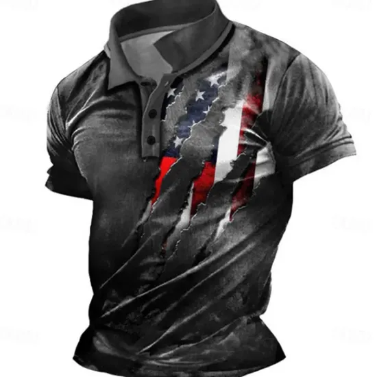 New OUKU Men's American Flag Veterans Polo Shirts Golf Shirt Short Sleeve Polo Shirts Collared Shirts Casual Streetwear Vacation Wear Party Outfits Buttons 3D Print Red Green Dark Gray