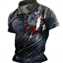 New OUKU Men's American Flag Veterans Polo Shirts Golf Shirt Short Sleeve Polo Shirts Collared Shirts Casual Streetwear Vacation Wear Party Outfits Buttons 3D Print Red Green Dark Gray
