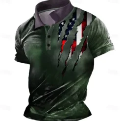 New OUKU Men's American Flag Veterans Polo Shirts Golf Shirt Short Sleeve Polo Shirts Collared Shirts Casual Streetwear Vacation Wear Party Outfits Buttons 3D Print Red Green Dark Gray