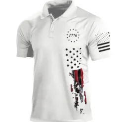 Online OUKU Men's American Flag Veterans Polo Shirts Golf Shirt Short Sleeve Polo Shirts Collared Shirts Casual Streetwear Vacation Wear Party Outfits Buttons 3D Print Black White Army Green