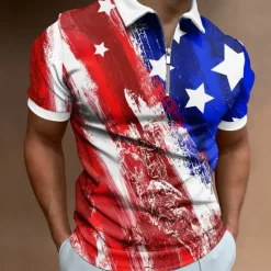 Online OUKU Men's American Flag Veterans Zip Polo Shirts Golf Shirt Short Sleeve Polo Shirts Collared Shirts Casual Streetwear Vacation Wear Party Outfits 3D Print Quarter Zip Polo Summer Spring Blue