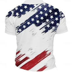 OUKU Men's American Flag Veterans Polo Shirts Golf Shirt Short Sleeve Polo Shirts V Neck Streetwear Vacation Wear Party Outfits 3D Print Spring & Summer White