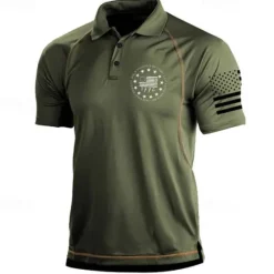 OUKU Men's American Flag Veterans Polo Shirts Golf Shirt Short Sleeve Polo Shirts Collared Shirts Casual Streetwear Vacation Wear Party Outfits Buttons 3D Print Black Blue Green