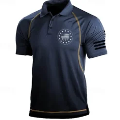 OUKU Men's American Flag Veterans Polo Shirts Golf Shirt Short Sleeve Polo Shirts Collared Shirts Casual Streetwear Vacation Wear Party Outfits Buttons 3D Print Black Blue Green