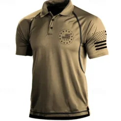 OUKU Men's American Flag Veterans Polo Shirts Golf Shirt Short Sleeve Polo Shirts Collared Shirts Casual Streetwear Vacation Wear Party Outfits Buttons 3D Print Black Blue Green