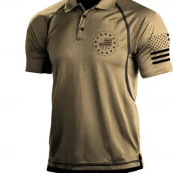 OUKU Men's American Flag Veterans Polo Shirts Golf Shirt Short Sleeve Polo Shirts Collared Shirts Casual Streetwear Vacation Wear Party Outfits Buttons 3D Print Black Blue Green