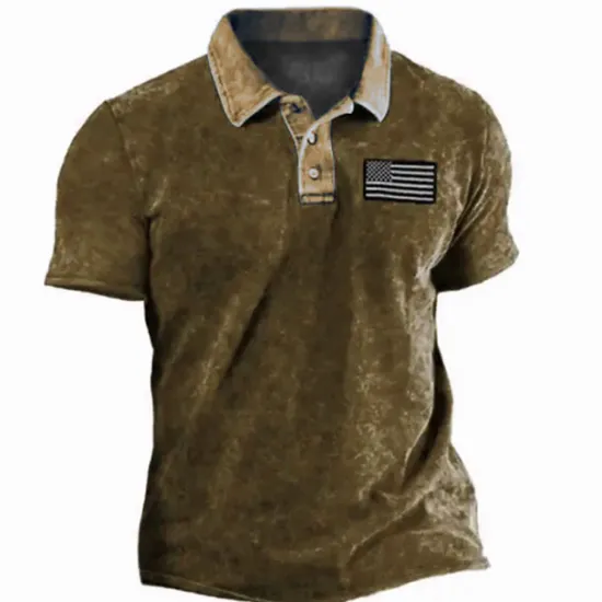 Online OUKU Men's American Flag Veterans Polo Shirts Golf Shirt Short Sleeve Polo Shirts Collared Shirts Casual Streetwear Vacation Wear Party Outfits Buttons 3D Print Blue Purple Green