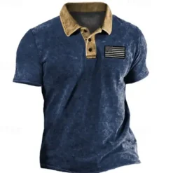 Online OUKU Men's American Flag Veterans Polo Shirts Golf Shirt Short Sleeve Polo Shirts Collared Shirts Casual Streetwear Vacation Wear Party Outfits Buttons 3D Print Blue Purple Green