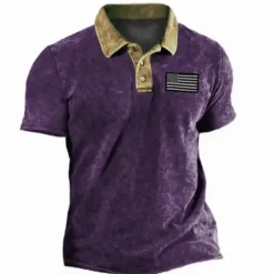Online OUKU Men's American Flag Veterans Polo Shirts Golf Shirt Short Sleeve Polo Shirts Collared Shirts Casual Streetwear Vacation Wear Party Outfits Buttons 3D Print Blue Purple Green