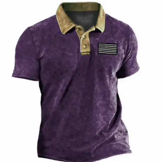 Online OUKU Men's American Flag Veterans Polo Shirts Golf Shirt Short Sleeve Polo Shirts Collared Shirts Casual Streetwear Vacation Wear Party Outfits Buttons 3D Print Blue Purple Green