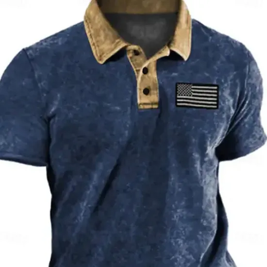 Online OUKU Men's American Flag Veterans Polo Shirts Golf Shirt Short Sleeve Polo Shirts Collared Shirts Casual Streetwear Vacation Wear Party Outfits Buttons 3D Print Blue Purple Green