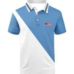 OUKU Men's American Flag Veterans Polo Shirts Golf Shirt Short Sleeve Polo Shirts Collared Shirts Casual Streetwear Vacation Wear Party Outfits Buttons 3D Print White Navy Blue Blue