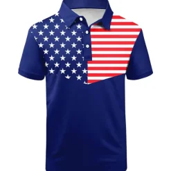 OUKU Men's American Flag Veterans Polo Shirts Golf Shirt Short Sleeve Polo Shirts Collared Shirts Casual Streetwear Vacation Wear Party Outfits Buttons 3D Print White Navy Blue Blue
