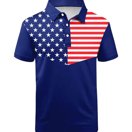 OUKU Men's American Flag Veterans Polo Shirts Golf Shirt Short Sleeve Polo Shirts Collared Shirts Casual Streetwear Vacation Wear Party Outfits Buttons 3D Print White Navy Blue Blue
