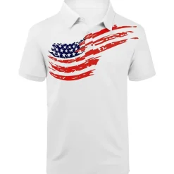 OUKU Men's American Flag Veterans Polo Shirts Golf Shirt Short Sleeve Polo Shirts Collared Shirts Casual Streetwear Vacation Wear Party Outfits Buttons 3D Print White Navy Blue Blue