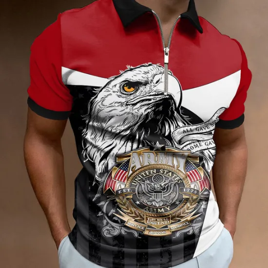 Sale OUKU Men's American Flag Veterans Zip Polo Shirts Golf Shirt Short Sleeve Polo Shirts Colla Shirts Casual Streetwear Vacation Wear Party Outfits 3D Print Quarter Zip Polo Summer Spring Red