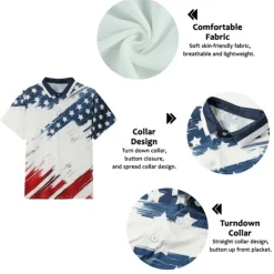 Online OUKU Men's American Flag Veterans Polo Shirts Golf Shirt Short Sleeve Polo Shirts Collared Shirts Casual Streetwear Vacation Wear Party Outfits Buttons 3D Print Black White Light Green