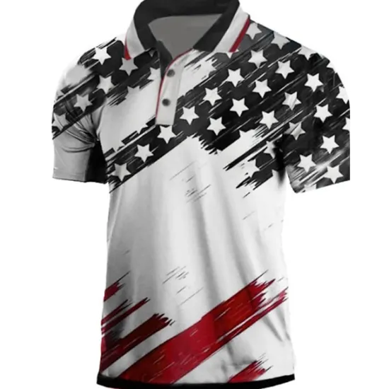 Online OUKU Men's American Flag Veterans Polo Shirts Golf Shirt Short Sleeve Polo Shirts Collared Shirts Casual Streetwear Vacation Wear Party Outfits Buttons 3D Print Black White Light Green